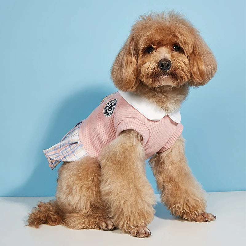 College Style Cute Pet Dress – Plaid Skirt for Small Dogs and Cats