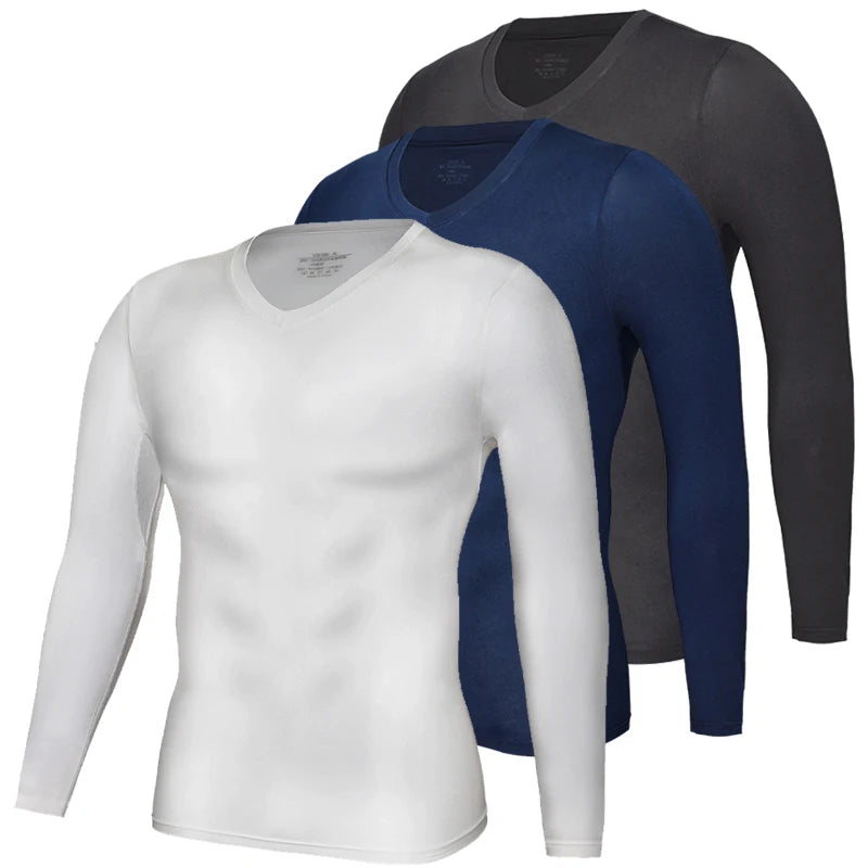 Men’s Long Sleeve V-Neck Compression Shirt – Slimming Body Shaper Undershirt for Tummy Control & Workout Support
