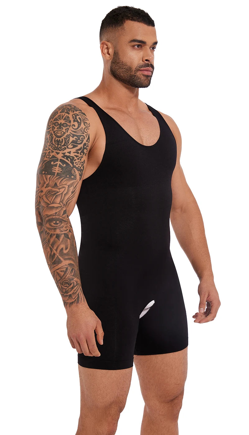 Men’s Sleeveless Full Body Shaper – Compression Bodysuit with Tummy Control & Thigh Slimming | Seamless Shapewear with Open Crotch