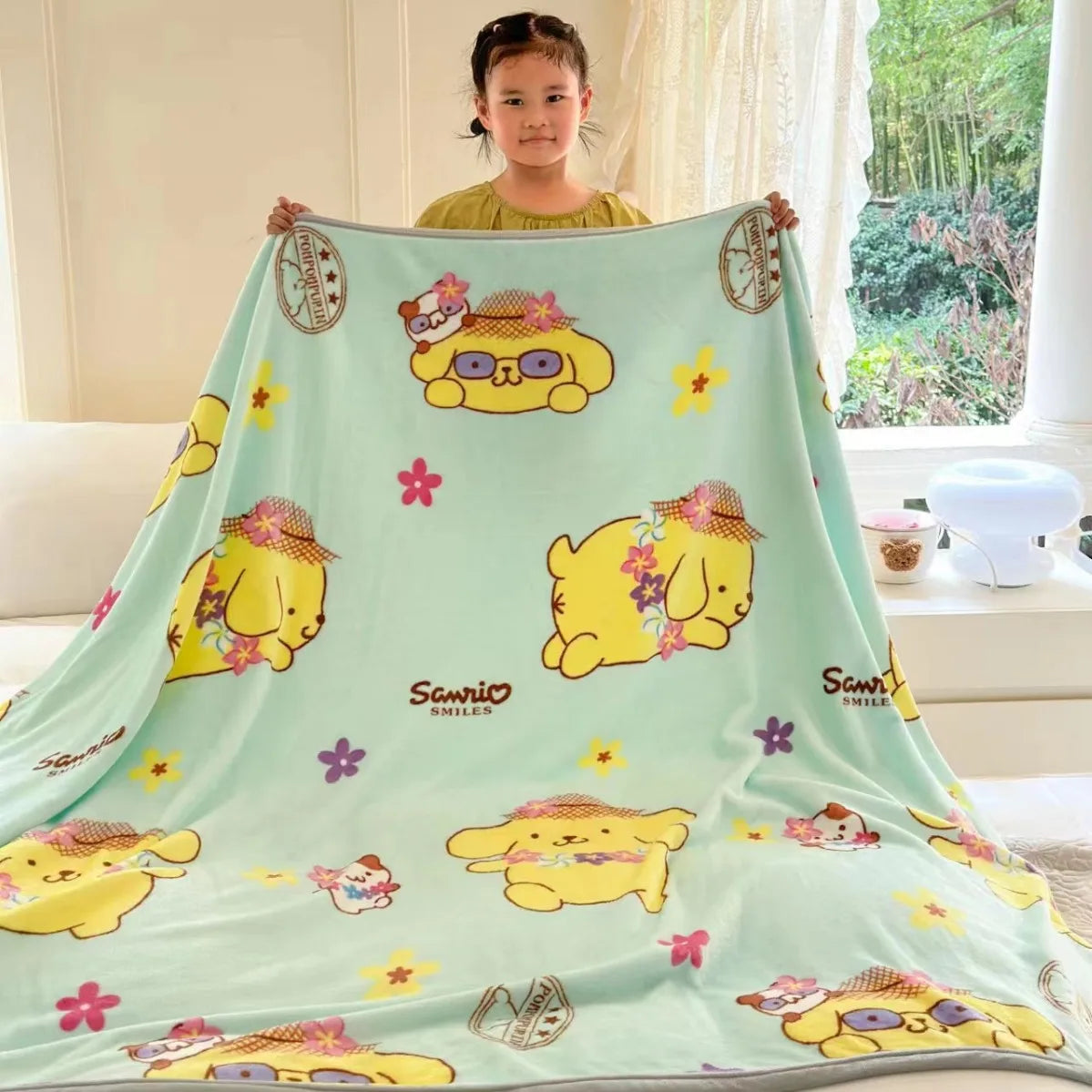 Sanrio Cartoon Milk Plush Blanket – Soft Thickened Throw with Pochacco & Kuromi | Office Nap & Gift Blanket for Kids