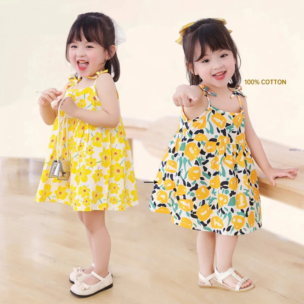 Summer Princess Floral Cotton Dress – Sleeveless Casual Dress for Girls