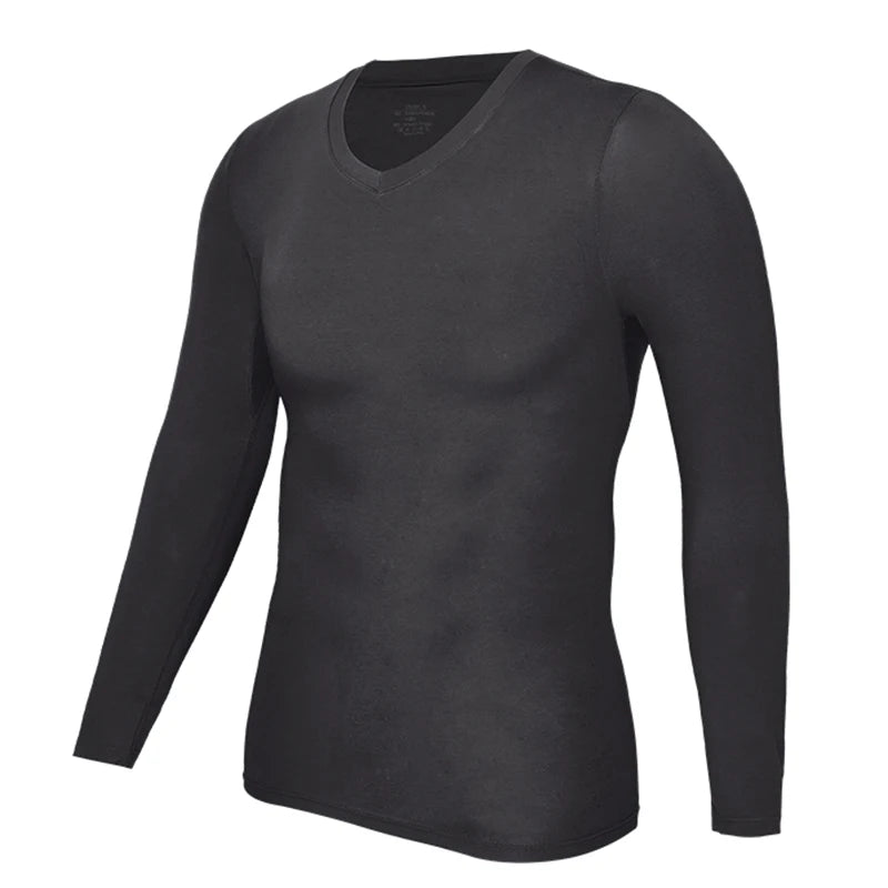 Men’s Long Sleeve V-Neck Compression Shirt – Slimming Body Shaper Undershirt for Tummy Control & Workout Support