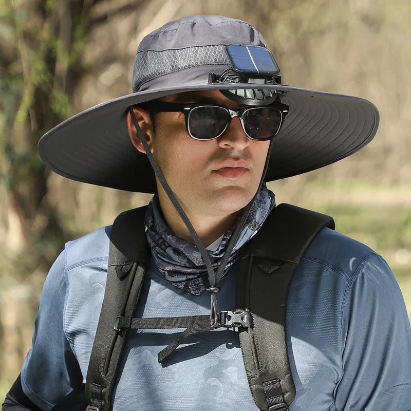 COZOK Wide Brim Solar Fan Hat – Unisex Outdoor UPF 50+ Fishing Hat with Built-in Solar Fan for Sun Protection (Hat03)