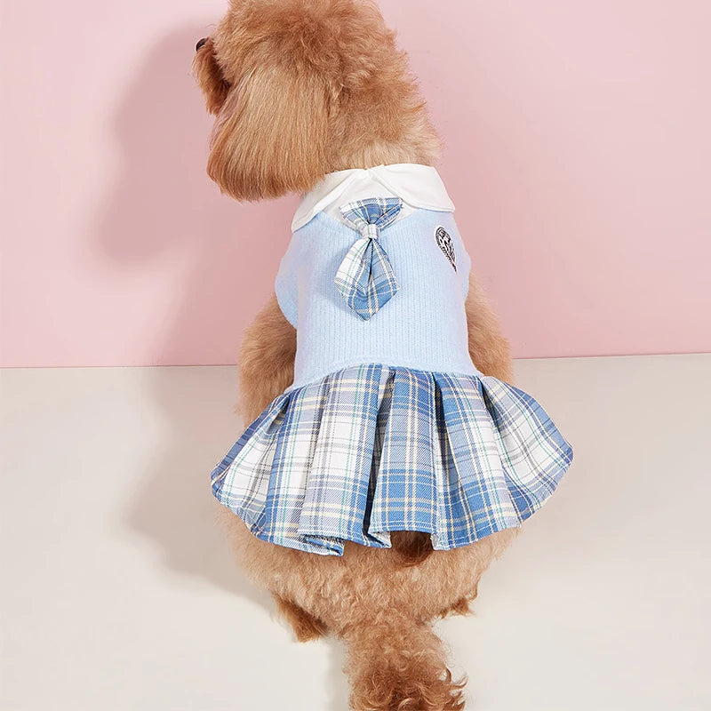 College Style Cute Pet Dress – Plaid Skirt for Small Dogs and Cats