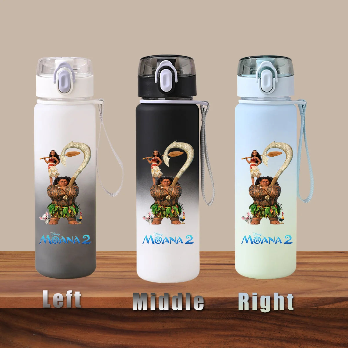 Disney Moana 2 Maui Kakamora Tia Animation Portable Plastic Gradient Outdoor Sport Water Bottle Child Gift Princess Fitness Run