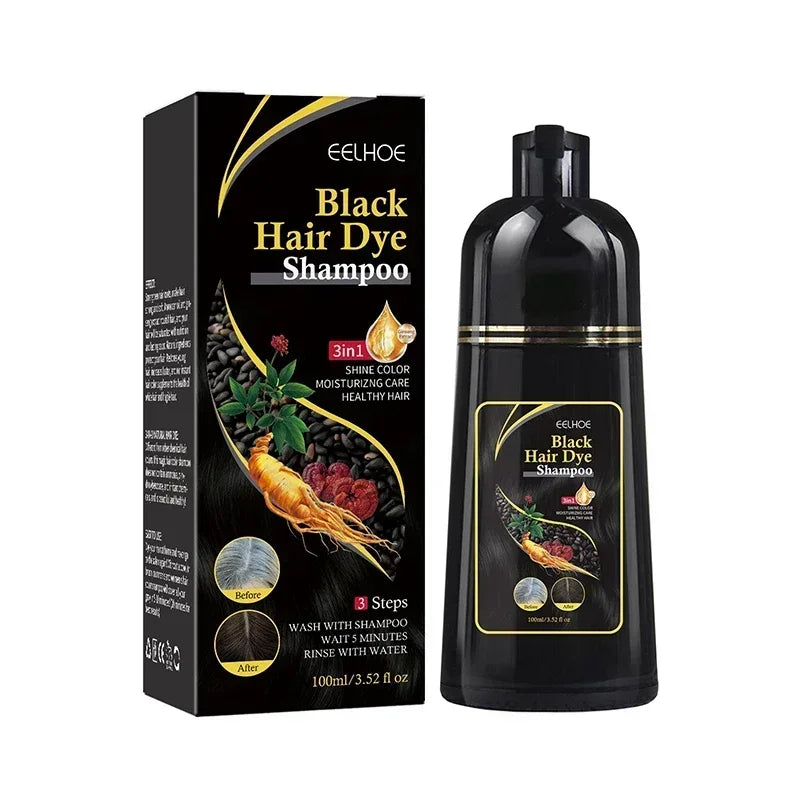 100ml Herbal Black Hair Dye Shampoo – 3-in-1 Instant Color, Cleanser & Conditioner