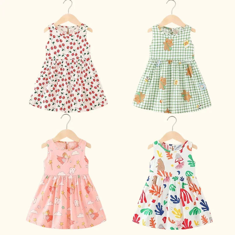 Cotton Cartoon Summer Dress for Girls – Sleeveless Princess Party Outfit