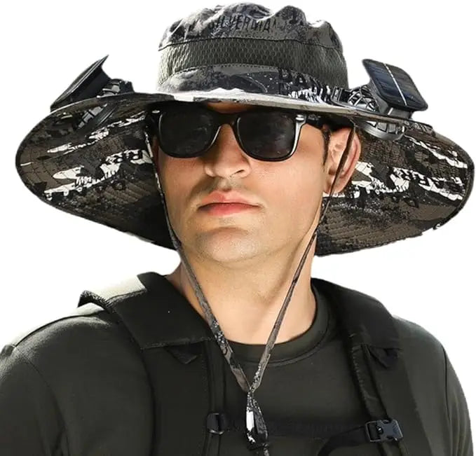 COZOK Wide Brim Solar Fan Hat – Unisex Outdoor UPF 50+ Fishing Hat with Built-in Solar Fan for Sun Protection (Hat03)