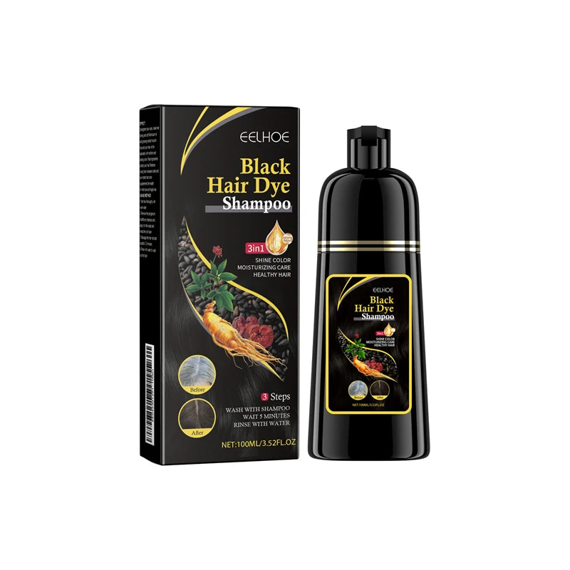 100ml Herbal Black Hair Dye Shampoo – 3-in-1 Instant Color, Cleanser & Conditioner