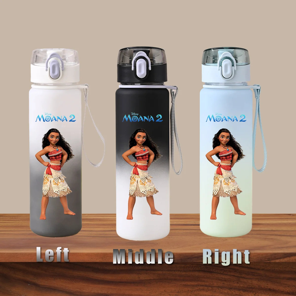 Disney Moana 2 Maui Kakamora Tia Animation Portable Plastic Gradient Outdoor Sport Water Bottle Child Gift Princess Fitness Run