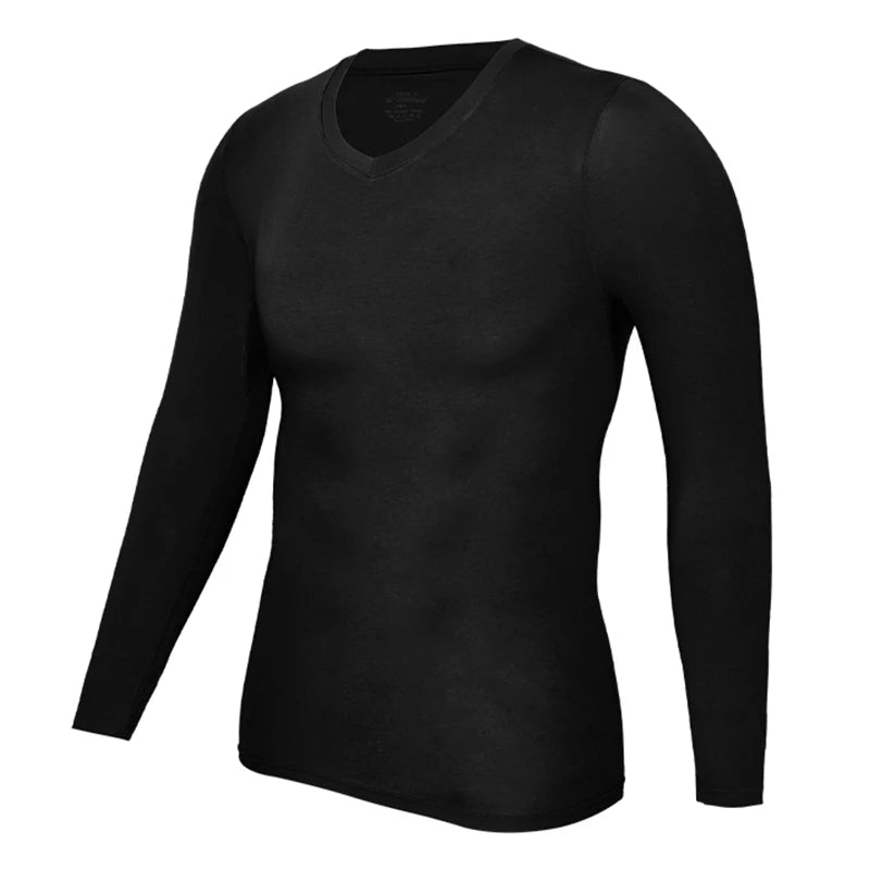 Men’s Long Sleeve V-Neck Compression Shirt – Slimming Body Shaper Undershirt for Tummy Control & Workout Support