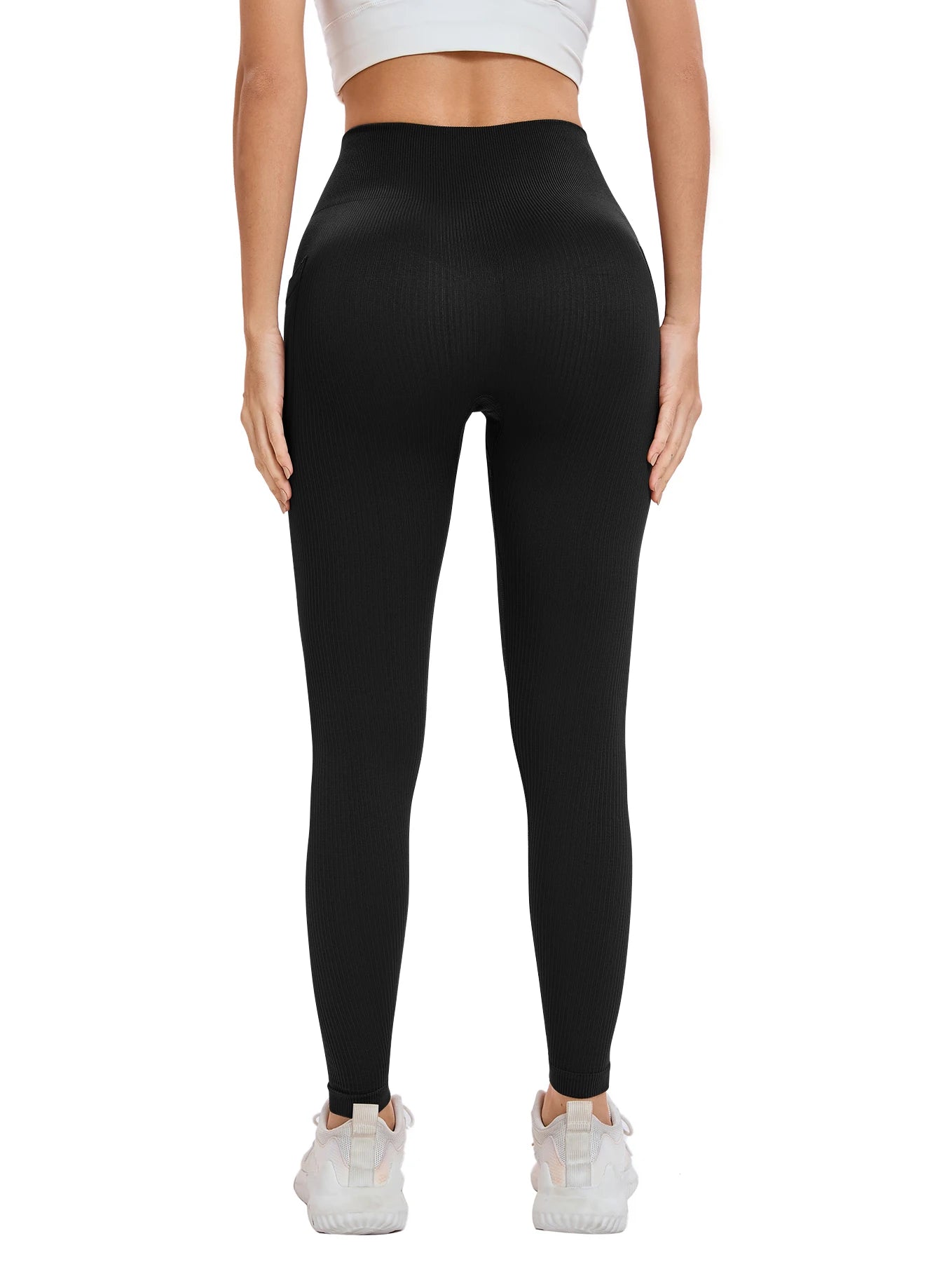 Women’s Seamless Threaded High-Waist Yoga Leggings – Ankle-Length Fitness Pants with Pockets | Stretch Knit Workout Wear