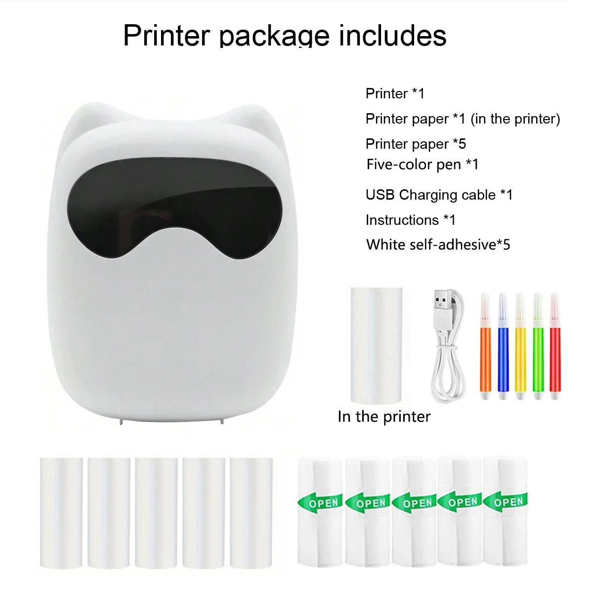 Thermal Mini Printer – Portable Sticker Printer with LED Light, Inkless Pocket Photo Printer for Notes & Journaling