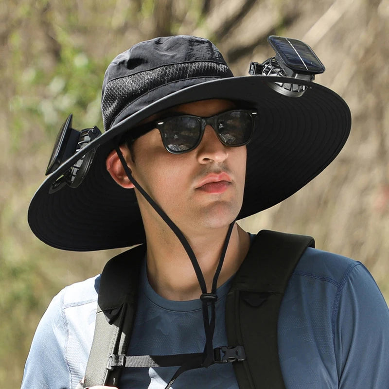 COZOK Wide Brim Solar Fan Hat – Unisex Outdoor UPF 50+ Fishing Hat with Built-in Solar Fan for Sun Protection (Hat03)
