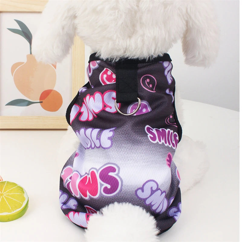 Cute Pet Dog Summer Vest – Smiling Face Print T-Shirt for Small Dogs (XS–XXL)