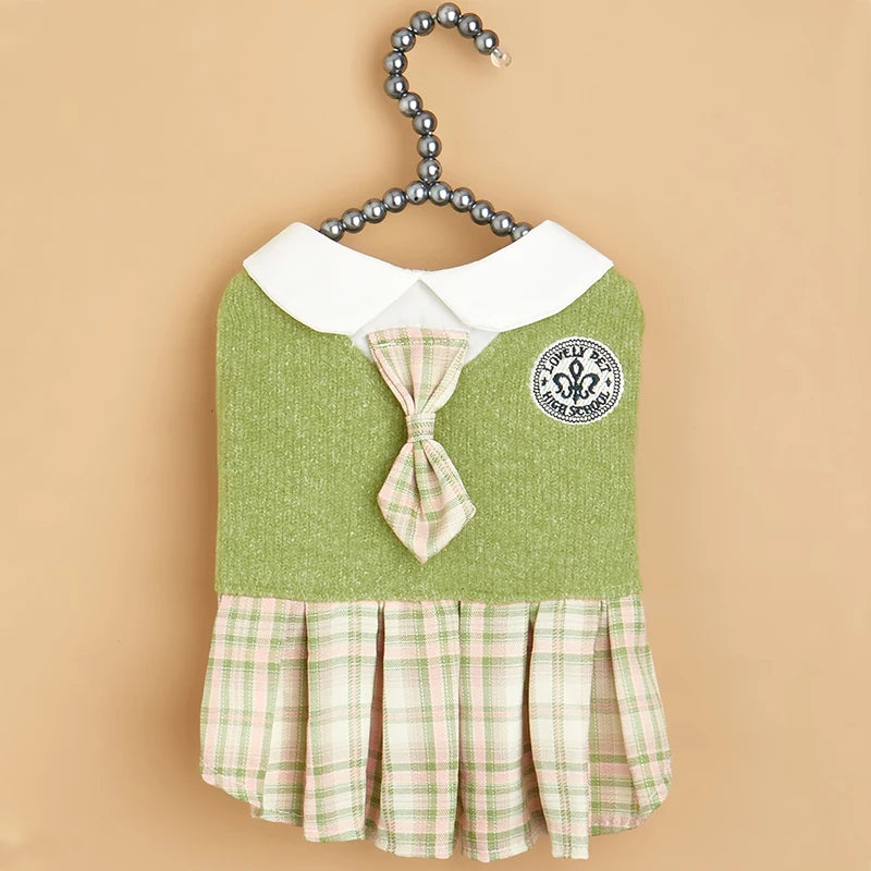 College Style Cute Pet Dress – Plaid Skirt for Small Dogs and Cats