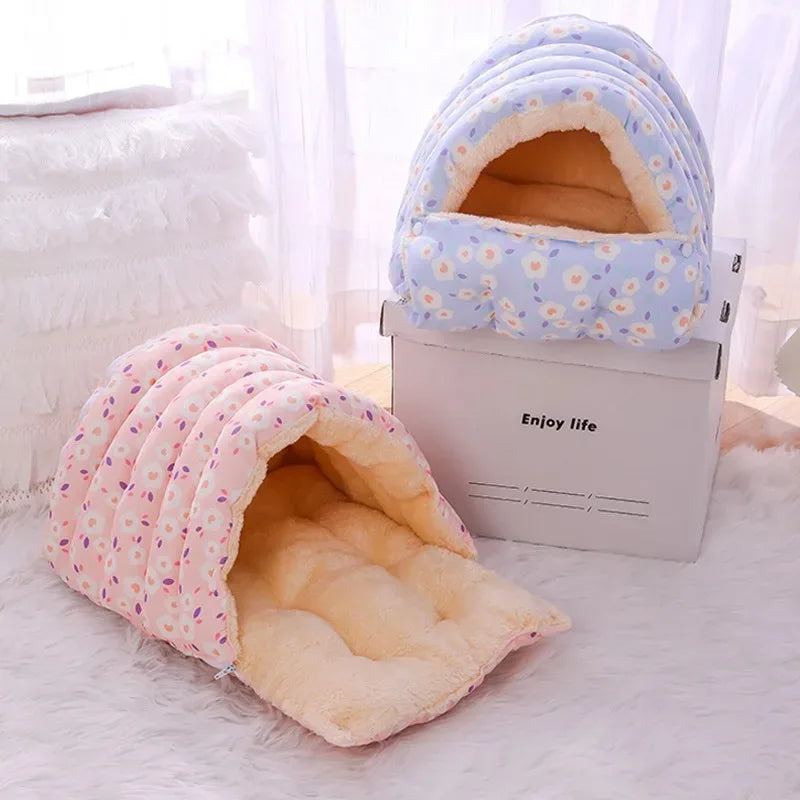 Warm Coral Fleece Cat Bed – Winter Pet Nest for Kittens & Small Dogs