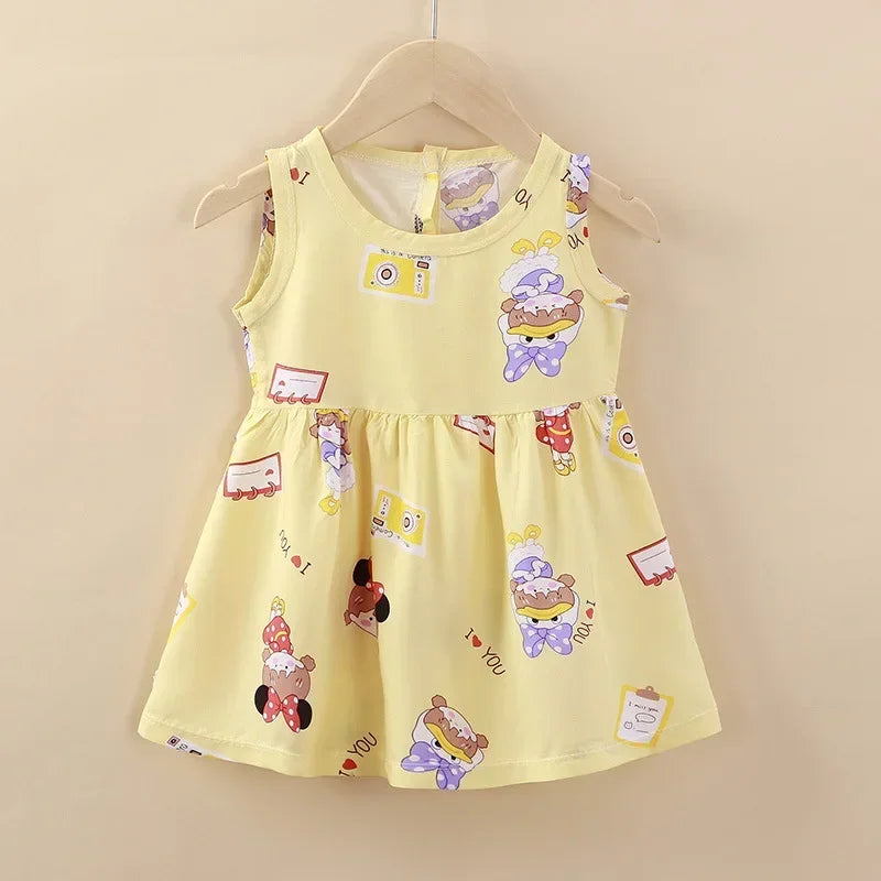Cute Summer Cartoon Print Dress for Girls – Sleeveless A-Line Princess Outfit