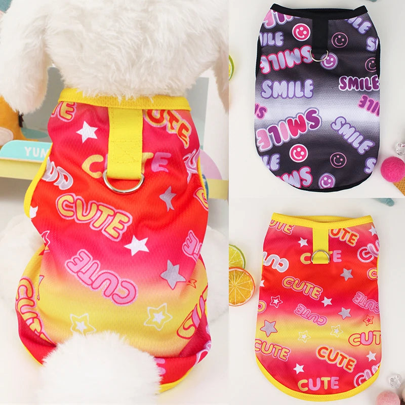 Cute Pet Dog Summer Vest – Smiling Face Print T-Shirt for Small Dogs (XS–XXL)