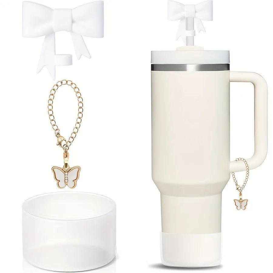 3Pcs Bow Straw Cap Covers & Toppers – Cute Silicone Accessories for Stanley Cups