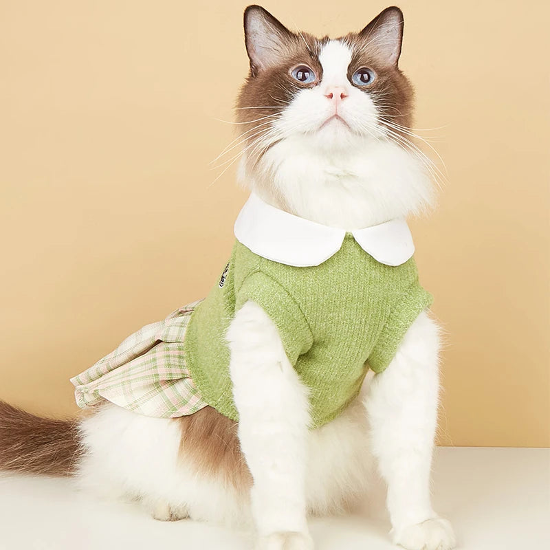 College Style Cute Pet Dress – Plaid Skirt for Small Dogs and Cats