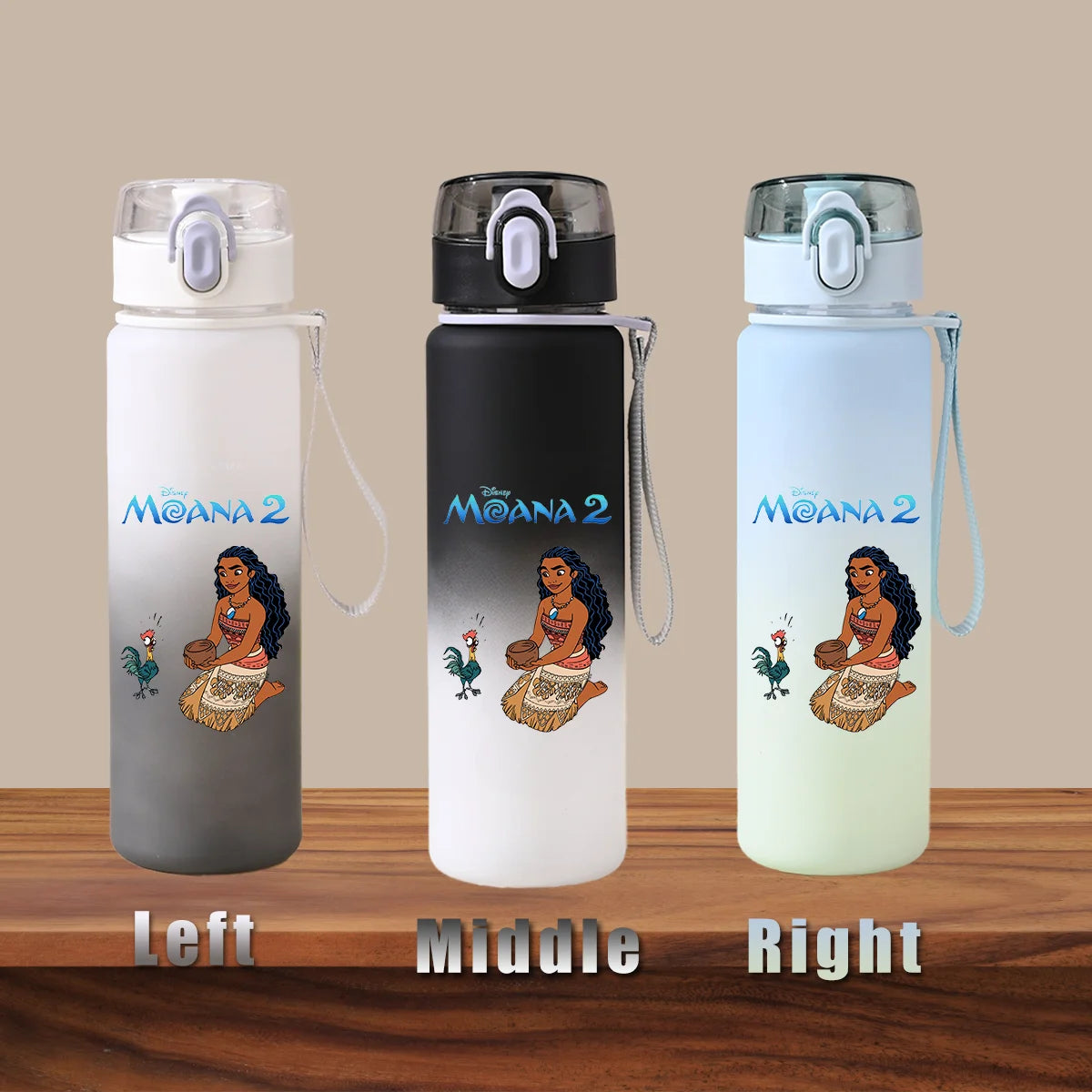 Disney Moana 2 Maui Kakamora Tia Animation Portable Plastic Gradient Outdoor Sport Water Bottle Child Gift Princess Fitness Run
