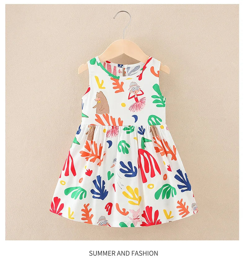 Cotton Cartoon Summer Dress for Girls – Sleeveless Princess Party Outfit