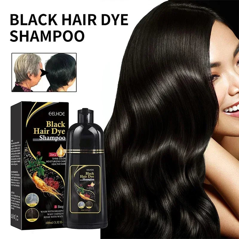 100ml Herbal Black Hair Dye Shampoo – 3-in-1 Instant Color, Cleanser & Conditioner