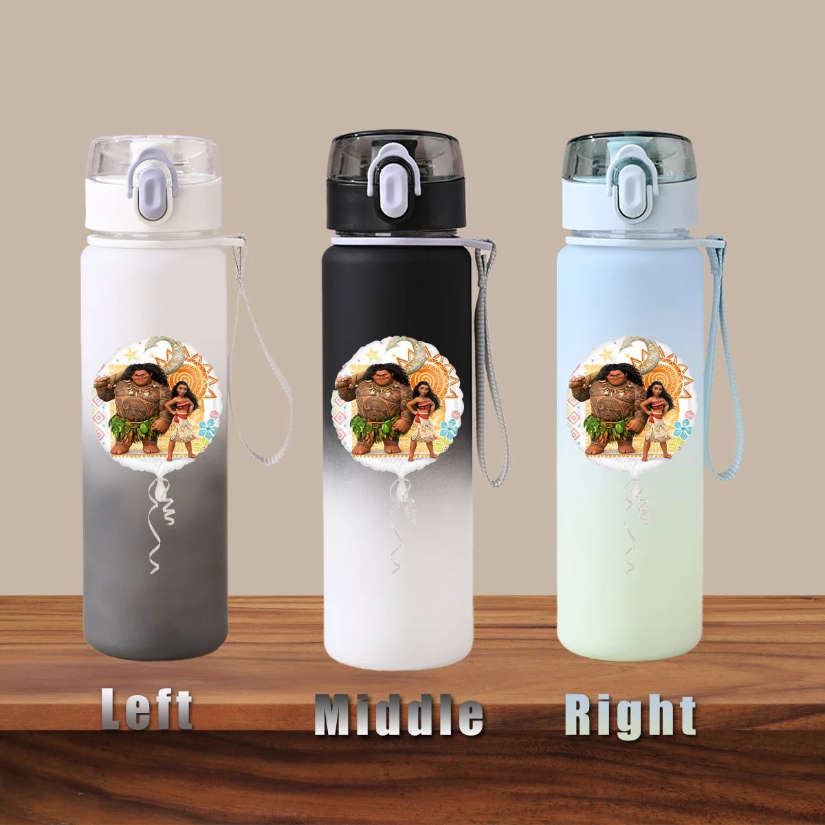 Disney Moana 2 Maui Kakamora Tia Animation Portable Plastic Gradient Outdoor Sport Water Bottle Child Gift Princess Fitness Run