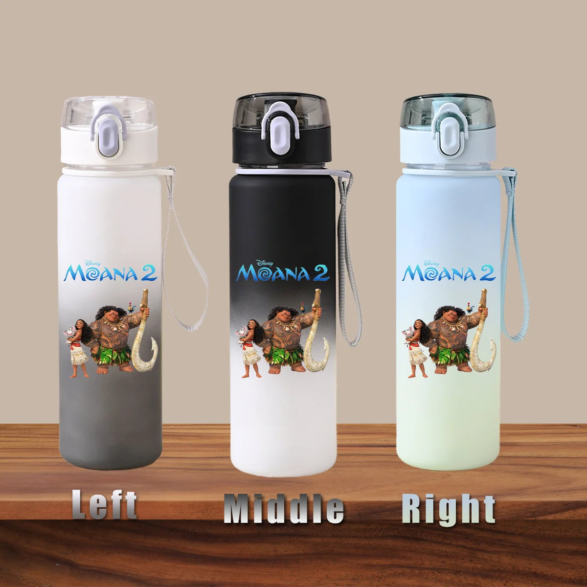 Disney Moana 2 Maui Kakamora Tia Animation Portable Plastic Gradient Outdoor Sport Water Bottle Child Gift Princess Fitness Run