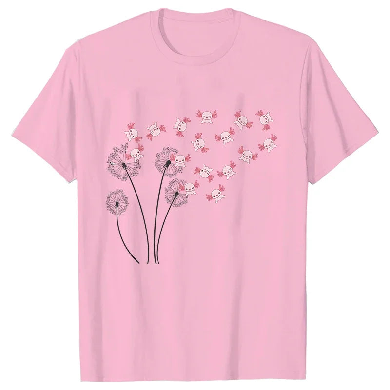 Dandelion Axolotl Flower T-Shirt – Whimsical Nature Meets Cute Charm