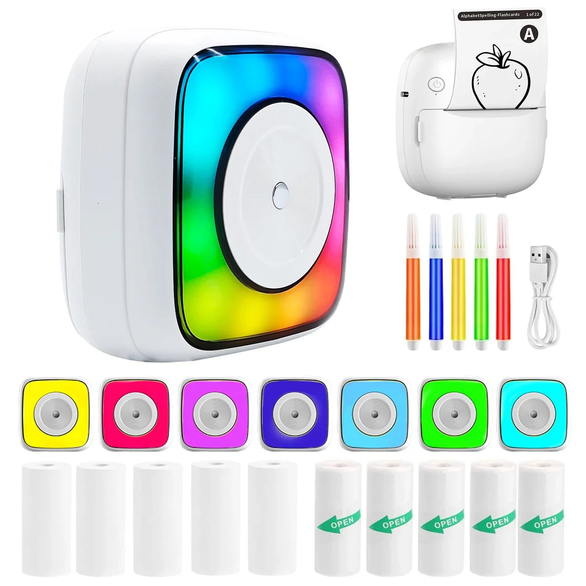 Thermal Mini Printer – Portable Sticker Printer with LED Light, Inkless Pocket Photo Printer for Notes & Journaling