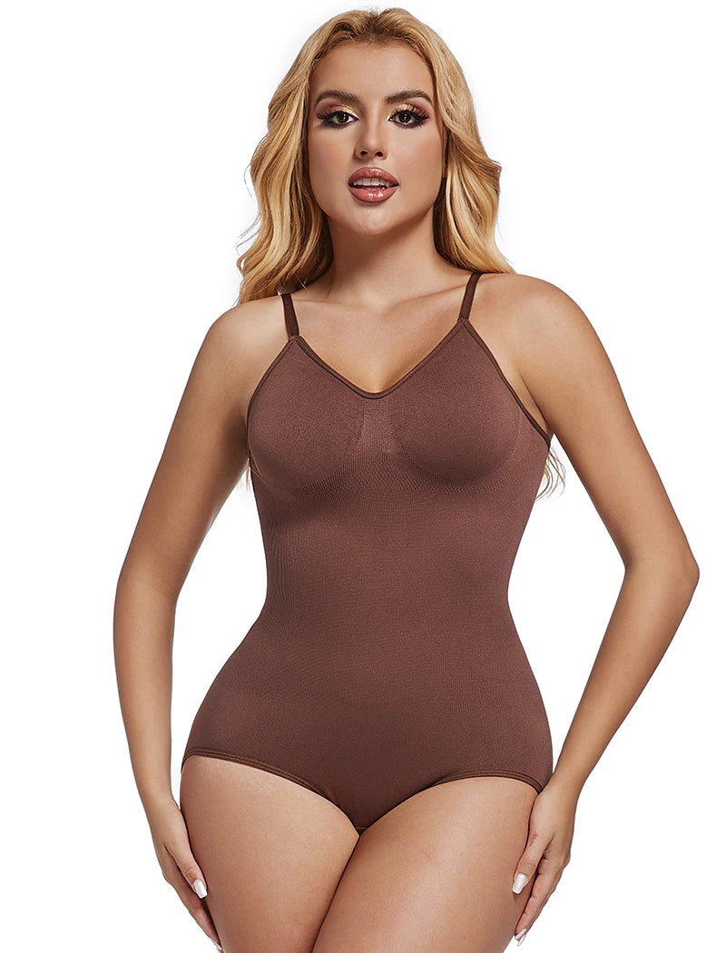 Low Back Bodysuit Shapewear for Women – Seamless Tummy Control Push-Up Body Shaper with Open Crotch & Adjustable Straps
