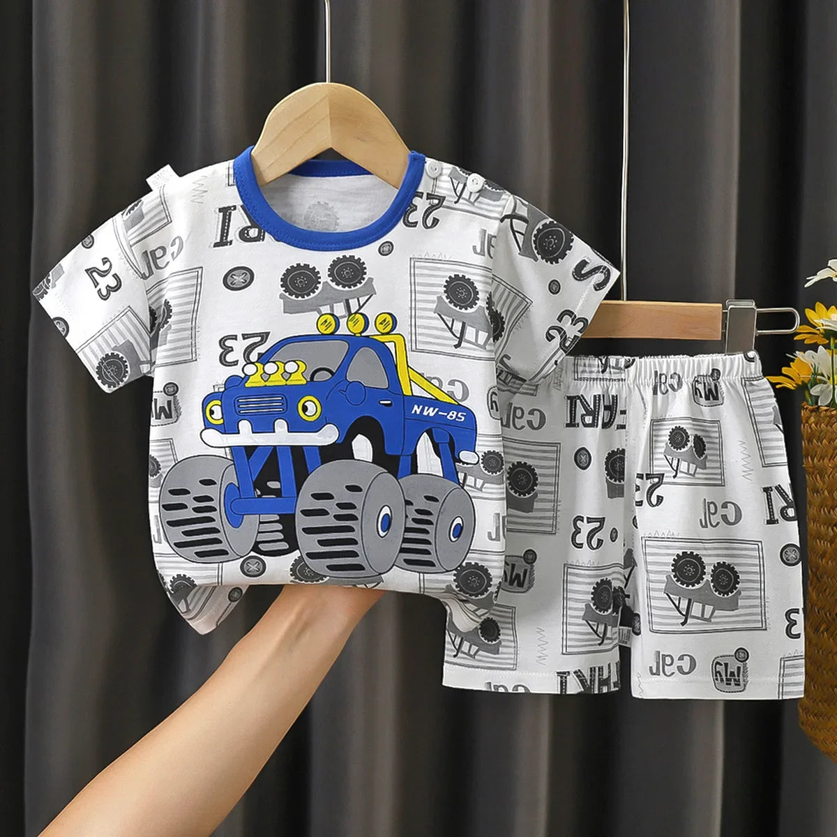 2-Piece Summer Cotton T-Shirt & Shorts Set for Toddlers – Unisex Cartoon Print Outfit