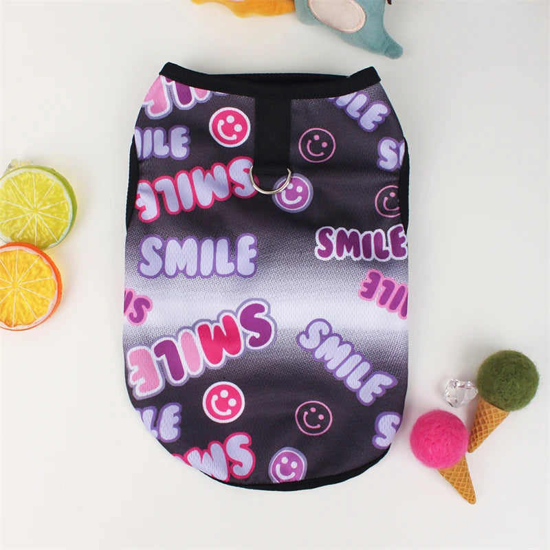Cute Pet Dog Summer Vest – Smiling Face Print T-Shirt for Small Dogs (XS–XXL)