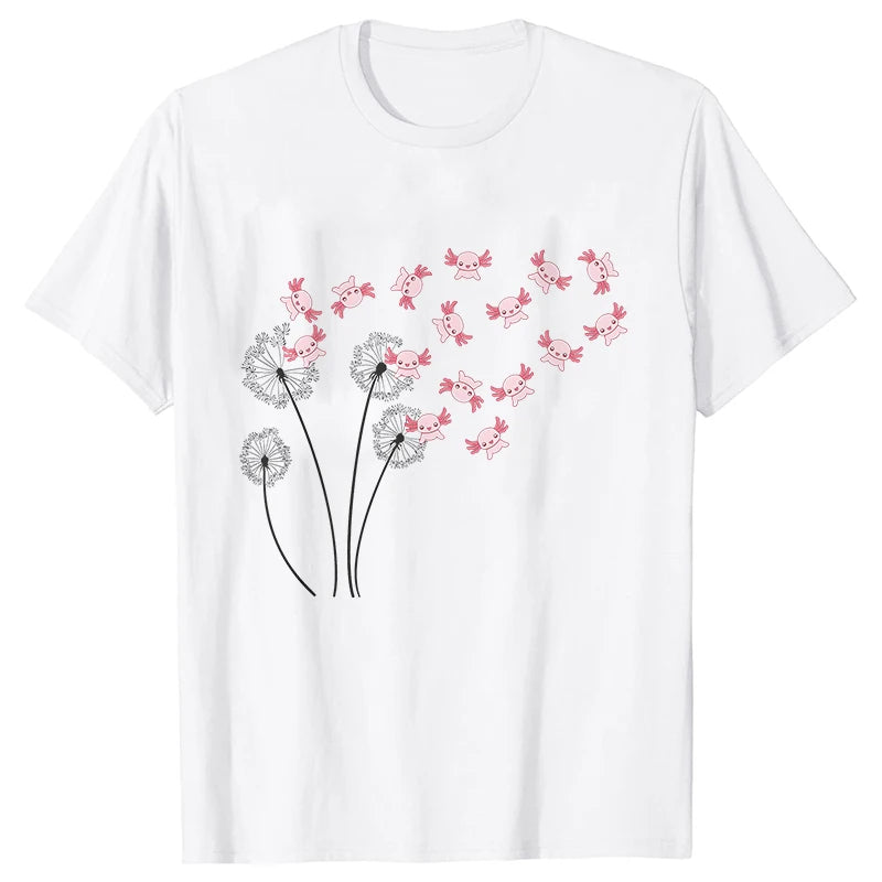 Dandelion Axolotl Flower T-Shirt – Whimsical Nature Meets Cute Charm