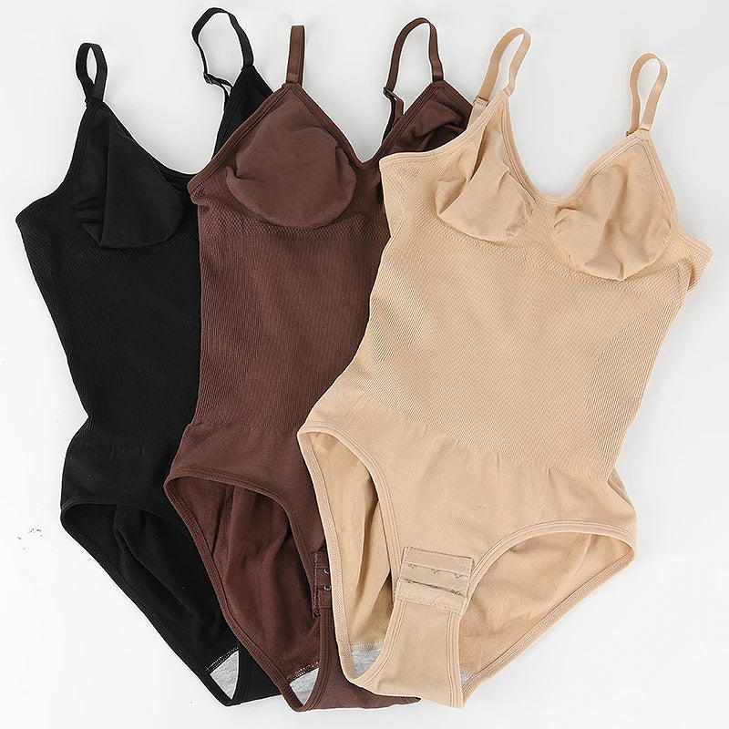Low Back Bodysuit Shapewear for Women – Seamless Tummy Control Push-Up Body Shaper with Open Crotch & Adjustable Straps