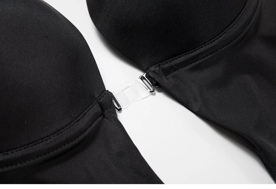 Deep V Invisible Shaper Bra Bodysuit – Backless Thong Corset with Push-Up Padded Bra, Clear Straps & Waist Trainer Support