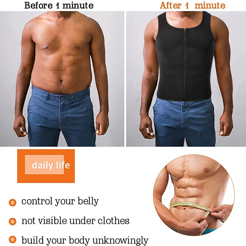 Men’s Sauna Sweat Vest – Heat-Trapping Slimming Body Shaper with Zipper | Compression Waist Trainer for Fitness & Weight Loss