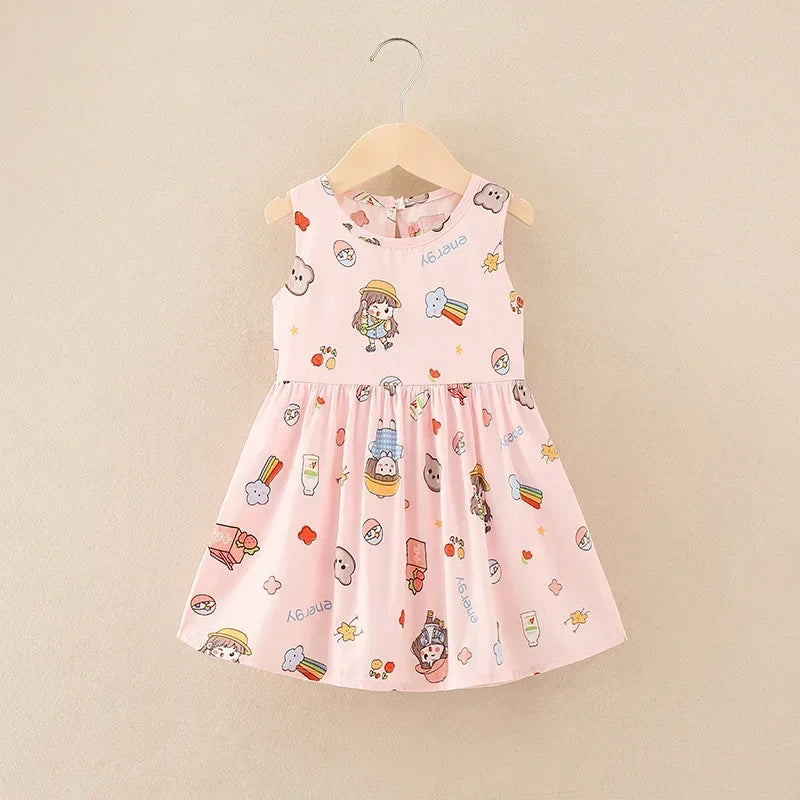 Cotton Cartoon Summer Dress for Girls – Sleeveless Princess Party Outfit