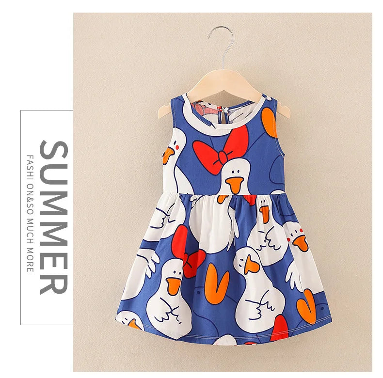 Cotton Cartoon Summer Dress for Girls – Sleeveless Princess Party Outfit