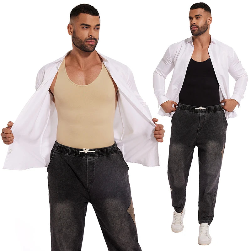 Men’s Sleeveless Full Body Shaper – Compression Bodysuit with Tummy Control & Thigh Slimming | Seamless Shapewear with Open Crotch