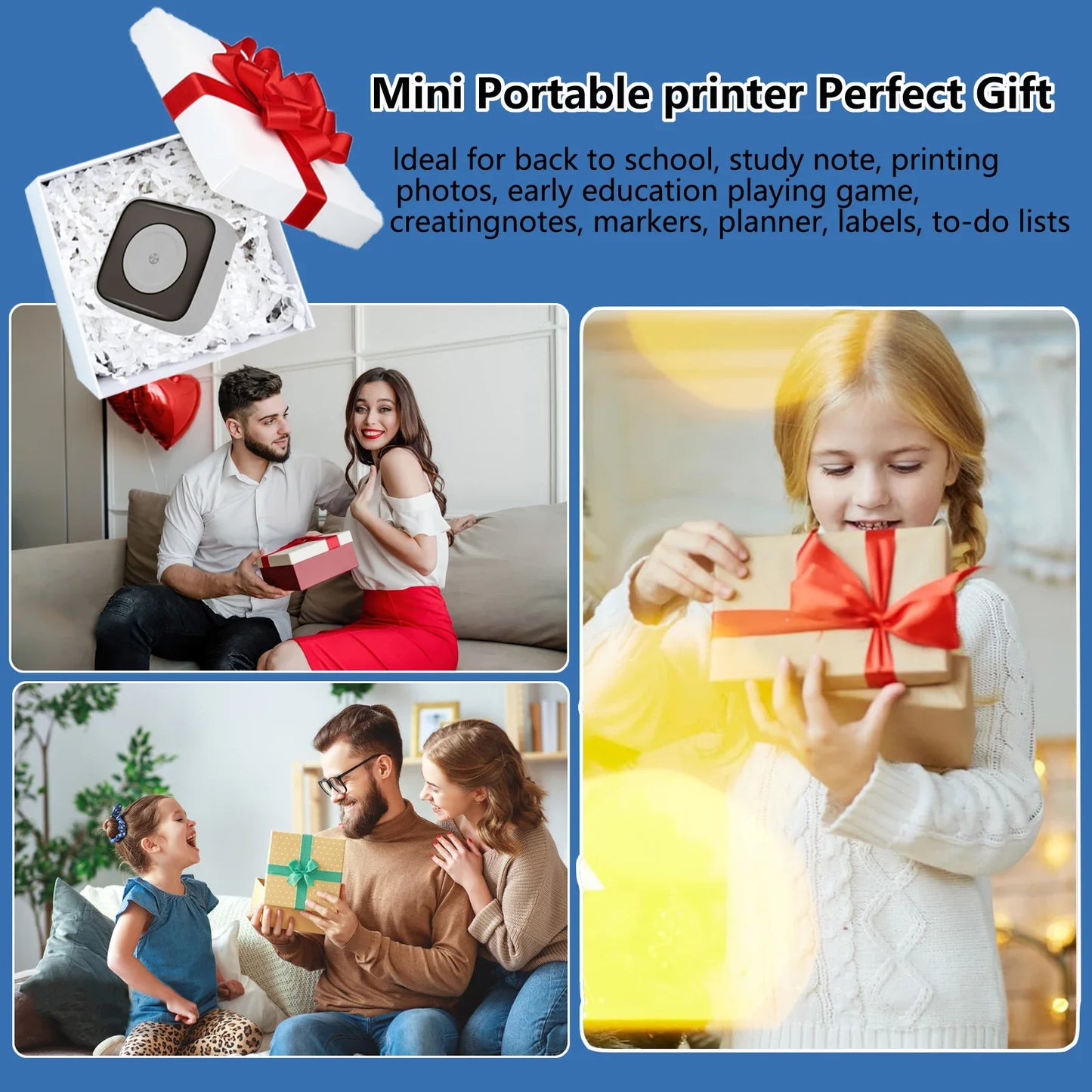 Thermal Mini Printer – Portable Sticker Printer with LED Light, Inkless Pocket Photo Printer for Notes & Journaling
