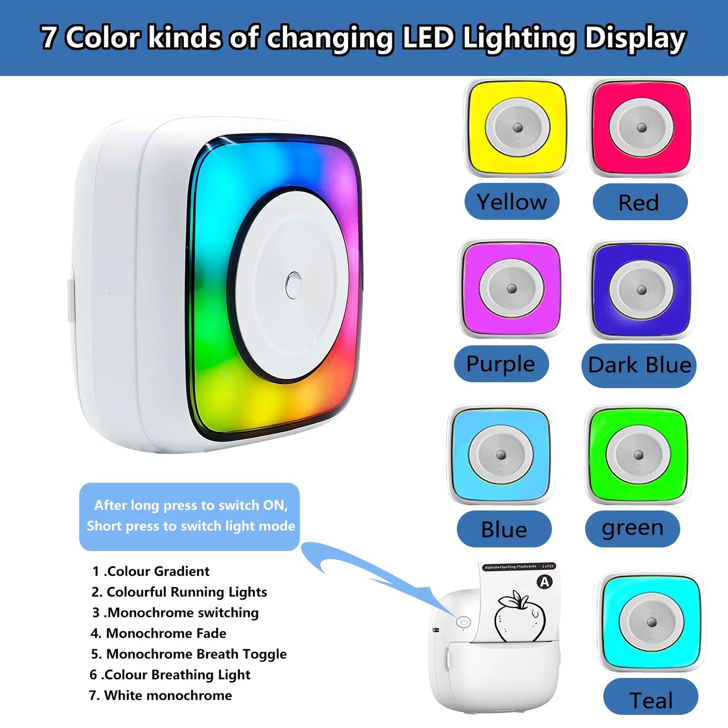 Thermal Mini Printer – Portable Sticker Printer with LED Light, Inkless Pocket Photo Printer for Notes & Journaling