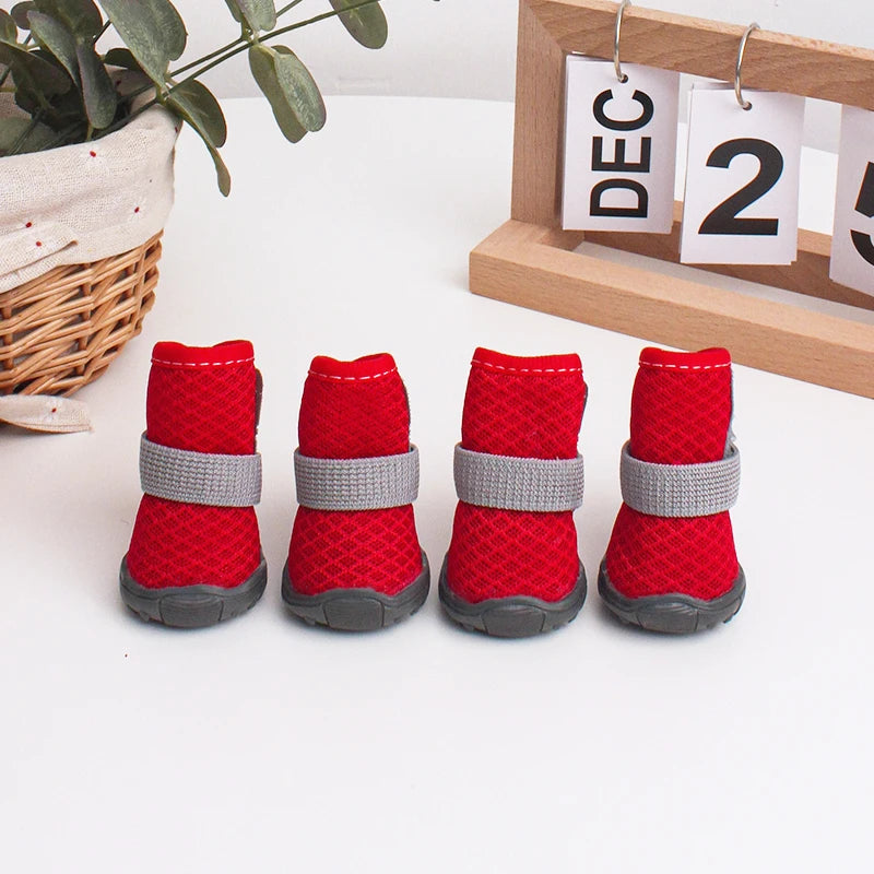 4pcs Breathable Dog & Cat Shoes – Anti-Slip, Year-Round Pet Paw Protectors