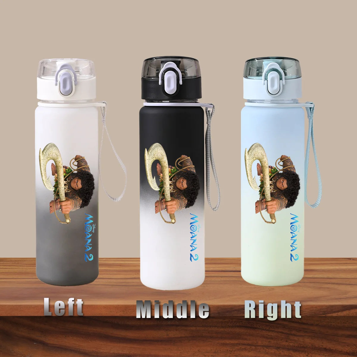 Disney Moana 2 Maui Kakamora Tia Animation Portable Plastic Gradient Outdoor Sport Water Bottle Child Gift Princess Fitness Run