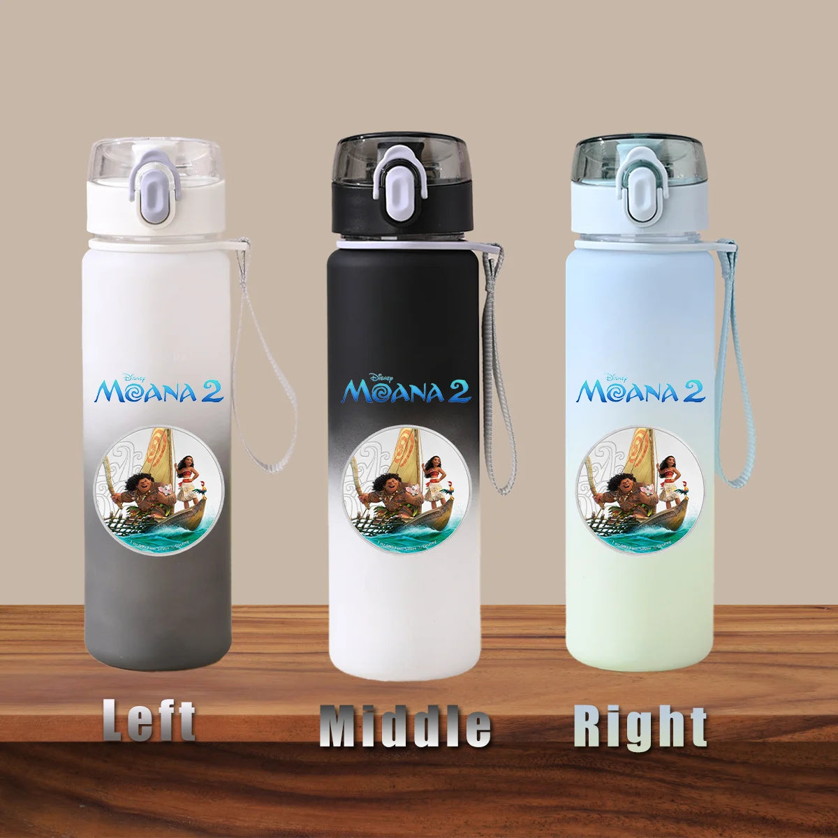 Disney Moana 2 Maui Kakamora Tia Animation Portable Plastic Gradient Outdoor Sport Water Bottle Child Gift Princess Fitness Run