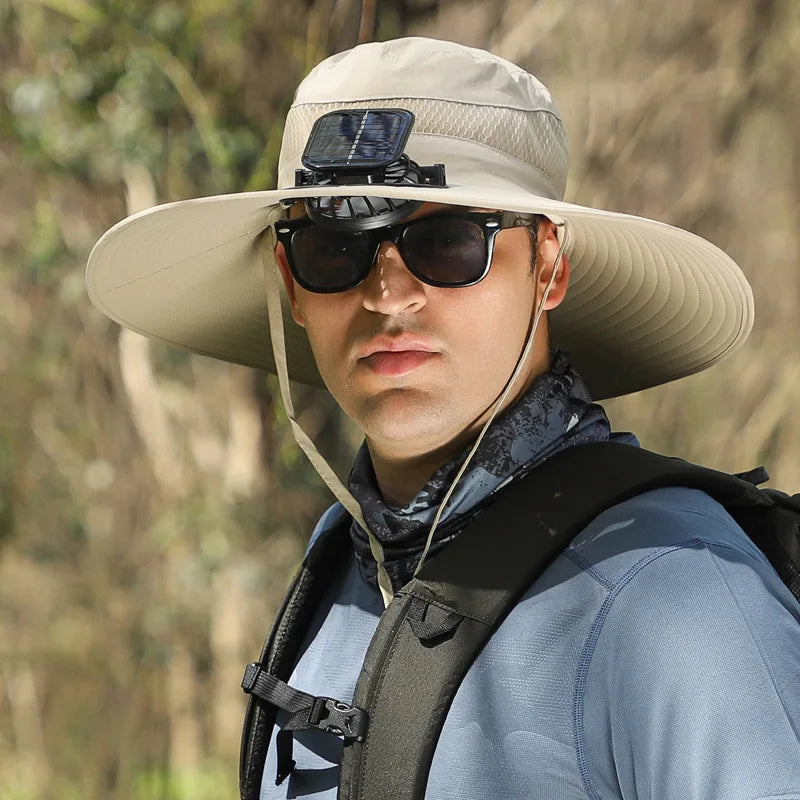 COZOK Wide Brim Solar Fan Hat – Unisex Outdoor UPF 50+ Fishing Hat with Built-in Solar Fan for Sun Protection (Hat03)