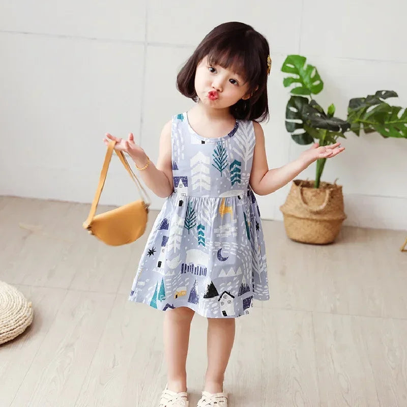 Cotton Cartoon Summer Dress for Girls – Sleeveless Princess Party Outfit