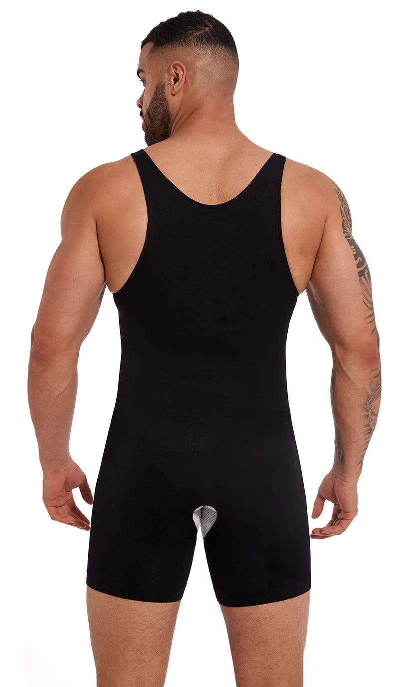 Men’s Sleeveless Full Body Shaper – Compression Bodysuit with Tummy Control & Thigh Slimming | Seamless Shapewear with Open Crotch